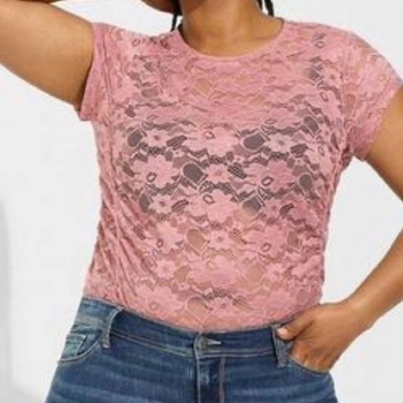 TORRID Stretch Lace Crew Neck Cinch Side Tee - Picture 4 of 5